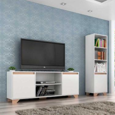 Imagem de Conjunto Benevello Rack Com Estante Em MDP Retrô Quiditá, Branco com S