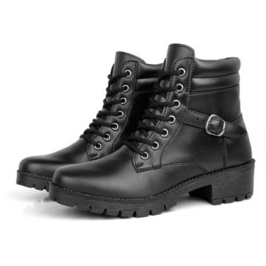 Imagem de Bota Feminina Tratorada Cano Curto Salto Baixa - Sapatoway, Preto, 36