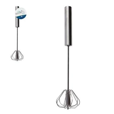 Imagem de Batedor Semi Automático de Ovos Giratório Inox 30cm Utensílio Cozinha 