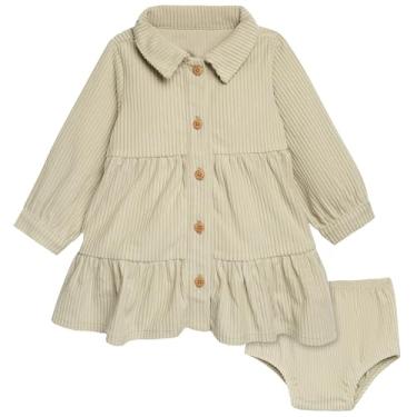 Imagem de Modern Moments by Gerber Conjunto de vestido de veludo cotelê para bebês meninas, Sálvia, 6-9 Meses
