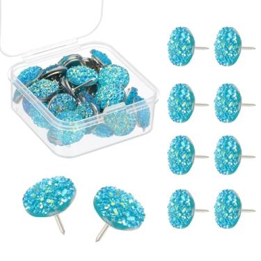 Imagem de PATIKIL 30 peças de alfinetes de diamante, strass com glitter, tachinhas decorativas de polegar, pinos brilhantes para quadro de avisos de cortiça, quadro de avisos, fotos, tapeçarias de parede, azul