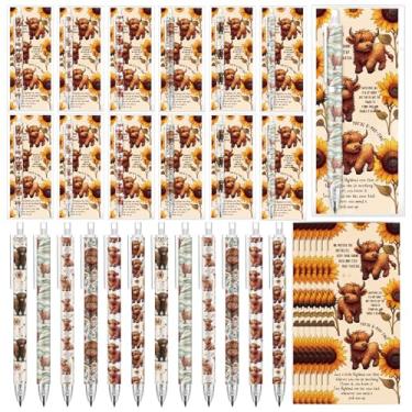 Imagem de AmazingSpark Conjunto de 24 lápis retráteis de vaca Highland de 0,7 mm, com marcadores positivos, presente inspirador de volta às aulas para estudante, professor, colega de trabalho, material escolar