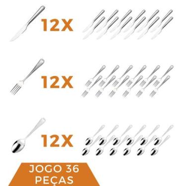 Imagem de Kit Colher Garfo Faca Aço Inox 36 Peças Bar / Restaurante - Em casa te