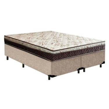 Imagem de Cama Box Casal Bipartido Blindado Suede + Colchão Casal Espuma Extra Firme D33 Elegance Ortopédico 63x138x188 Bege