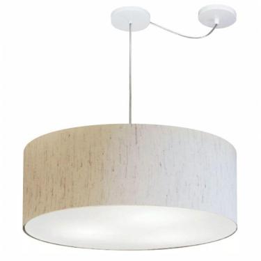 Imagem de Lustre Pendente Cilíndrico Com Desvio De Centro Vivare Md-4266 Cúpula Em Tecido 60x21cm - Bivolt Linho Bege 127/220v