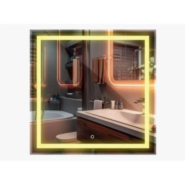 Imagem de Espelho Quadrado Jateado Led Touch Frontal Decoração Iluminação Barato