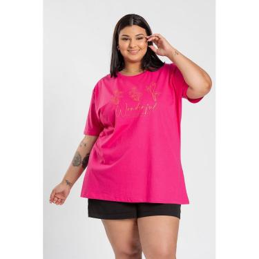 Imagem de T-shirt Feminina Plus Size  Malha Algodão Estampada " Wonderful" - Serena