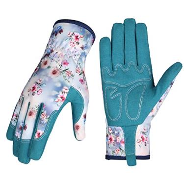 Imagem de Bamllum Luvas De Couro Para Jardinagem Femininas - Luvas De Trabalho Para Capinar, Cavar, Plantar, Varrer E Podar (Azul E Branco)