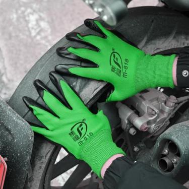 Imagem de 2 pares de luvas de trabalho antiderrapantes resistentes ao desgaste de construção, manuseio manual, luvas protetoras de jardinagem, verde, 23,5 x 12 cm