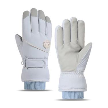 Imagem de Luvas femininas de esqui de inverno – Luvas térmicas impermeáveis com tela sensível ao toque para snowboard e motociclismo, design antiderrapante à prova de vento (azul)