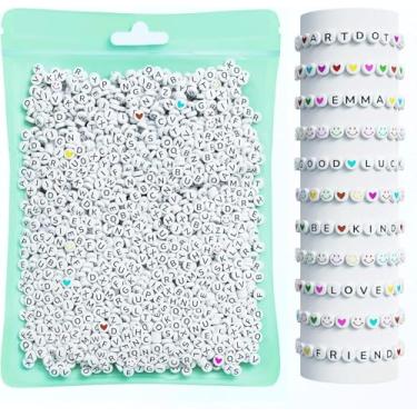 Imagem de ARTDOT Kit de 800 contas de letras, 28 estilos de contas de alfabeto colorido com rosto sorridente contas de coração para pulseiras e fabricação de joias