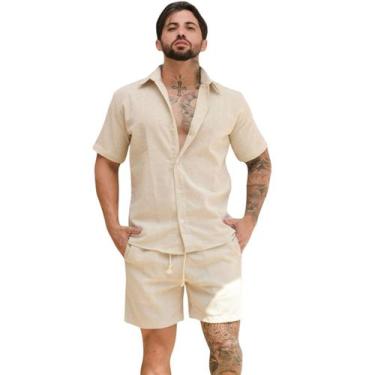 Imagem de Conjunto Linho com Camisa de botão bermuda Masculino - Mitchelgutto, B