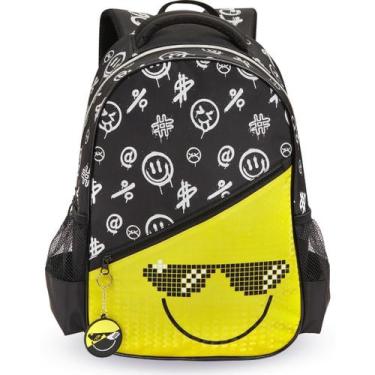 Imagem de Mochila Costas Infantil Escolar Menino Grande Emoji Oculos - Denlex