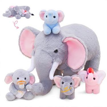 Imagem de Elefante de pelúcia OUOZZZ com 4 filhotes de elefantes