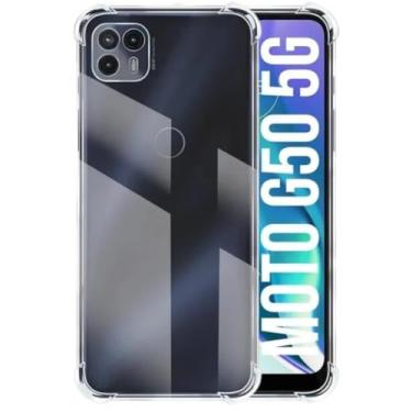 Imagem de Capa Capinha Com Bordas Anti Impacto Para Moto G50 5G Tela de 6,5 Polegadas (Bluepink)
