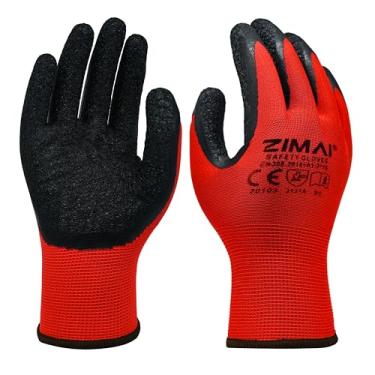 Imagem de Zoleker Luvas de trabalho de malha sem costura com revestimento de látex, antiderrapantes, resistentes à abrasão, resistentes a cortes e perfurações (vermelho, 6 pares, grande)