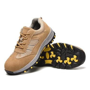 Imagem de Lzyjckh Tênis de segurança masculino com biqueira de aço carbono Calçados de segurança confortáveis e modernos para o trabalho Tênis para construção,Khaki,Foot length 25.5cm