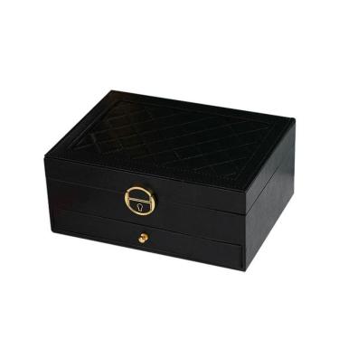 Imagem de Maleta Porta Joias Caixa Organizador Brincos Estojo Aneis Pulseiras Relogio Gaveta 2 Andares Viagem Preto