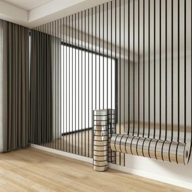 Imagem de Papel de parede com acabamento espelhado reflexivo 3D papel de parede autoadesivo de grão de madeira 40 x 300 cm x 2 rolos à prova d'água e à prova de umidade adequado para sala de estar banheiro e