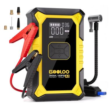 Imagem de Jump Starter(Aux.de partida) com Compressor GOOLOO A3 Amarelo 3000A 150 PSI Gasolina 9....