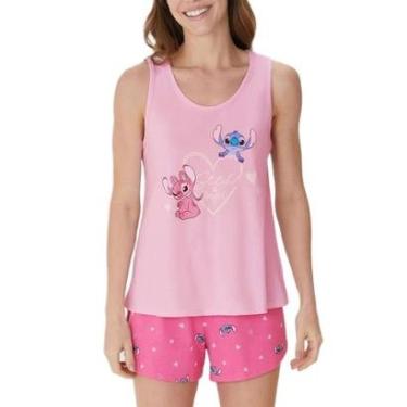 Imagem de Pijama Curto Regata Malwee 1000133429 Feminino Stitch Malha Algodão T. P/GG-Feminino