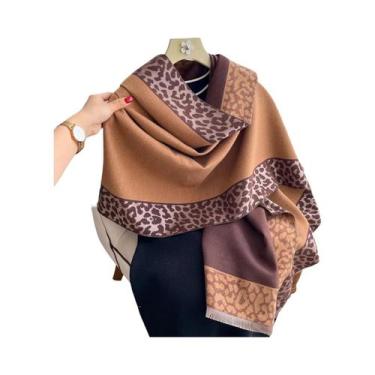Imagem de Cachecol Feminino De Inverno Quente Com Estampa De Leopardo E Xadrez E