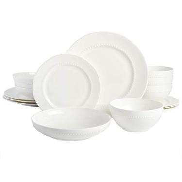 Imagem de Gibson Elite Conjunto de louça em relevo Bone China Double Bowl, serviço para 4 (16 peças), branco