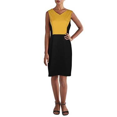 Imagem de Kasper Womens Petites Colorblock V-Neck Sheath Dress Black 10P