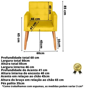 Imagem de Kit 3 Poltronas Cadeira Decorativa reforçada para Recepção Salão Clientes (Amarelo)