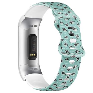 Imagem de Pulseira esportiva macia compatível com Fitbit Charge 4/Fitbit Charge 3/3 SE (Orcas Bubbles 2)