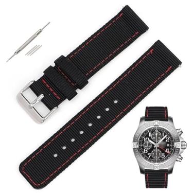 Imagem de Generic Pulseiras de nylon de lona de liberação rápida para relógios Breitling, pulseira de relógio de nylon de substituição para relógios Breitling - várias cores (22 mm, preto - vermelho)