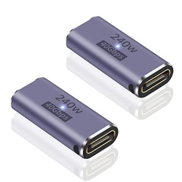 Imagem de Poyiccot Adaptador USB C fêmea para fêmea, acoplador USB C 240 W, adaptador extensor tipo C de 40 Gbps com vídeo 8K a 60Hz compatível com iPad, MacBook,Thunderbolt 4/3, (pacote com 2)
