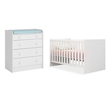 Imagem de Quarto De Bebê Cômoda 2523 E Berço Mini Cama 1344 Doce Sonho Branco
