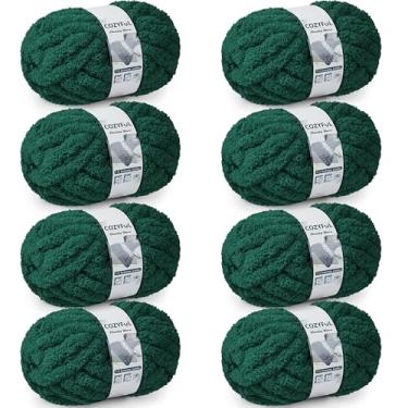 Imagem de Cozyful Fio grosso para tricô à mão - fio de chenille grosso nº 10, fios grandes e grossos para crochê, fios de cobertor de malha super volumosos, 8 novelos (25 jardas 227 g cada novelo), verde