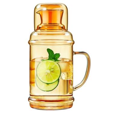 Imagem de Jarra de vidro de 2000 ml com tampa e bico, jarro de água, garrafa de 2000 ml para água quente/fria, jarra grande de chá gelado para café, suco e bebidas caseiras, champanhe