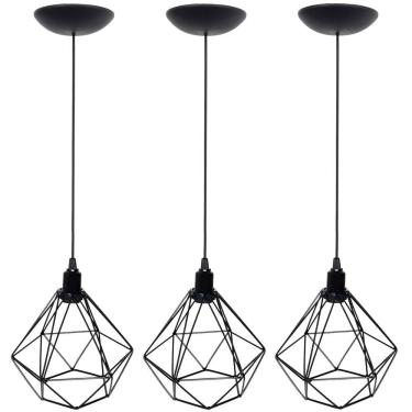 Imagem de 3 Pendentes Aramado Diamante Luminária Lustre P Teto Retrô Vintage Industrial Balcão Agp Ilumini