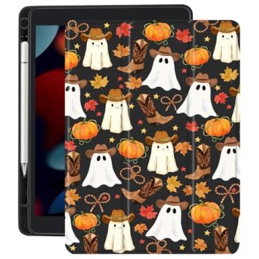 Imagem de CozyNestCY Capa de Halloween Fantasma Abóbora para Ipad 10,9 polegadas 10ª Vaqueira Ocidental Capa de folhas de outono com parte traseira transparente transparente automática hibernar/despertar à