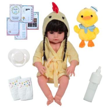 Imagem de Bebe Reborn Menina Morena Princesa Fofa Com Patinho Pelúcia - Cegonha 