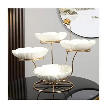 Imagem de SUNESA Tigela de frutas, fruteira, multicamadas, cerâmica, fruteira, casa, sala de estar, restaurante, decoração de secretária, tigela de doces, moldura de metal, prato de frutas, cesta de frutas (cor