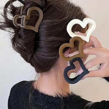 Imagem de 4 peças de garras de cabelo fofas femininas preto branco café cáqui cor coração oco plástico grampos de cabelo feminino uso diário acessórios de cabelo presente para amigos
