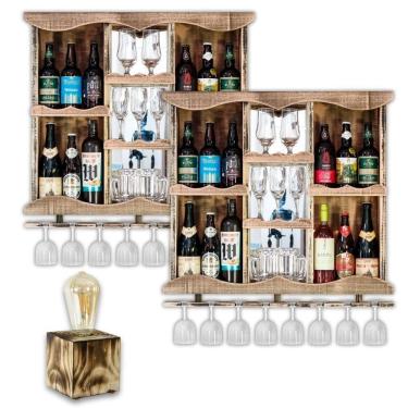 Imagem de Kit 2 Adegas Rústicas Delenha Decor + Luminária