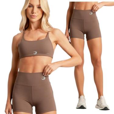 Imagem de Conjunto Feminino Top Costas Nua + Shorts Curto Poliamida Summer Pro Marrom-Feminino