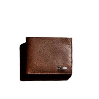 Imagem de Carteiras duplas para homens, carteiras finas de poliuretano com 3 compartimentos para cartão, 2 compartimentos para dinheiro, 1 janela visual, carteira fina portátil, Marrom, Casual