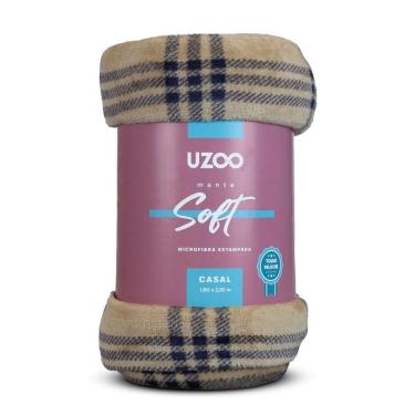 Imagem de Manta Microfibra Flannel Soft Casal Estampado Xadrez 180x220cm - Uzoo