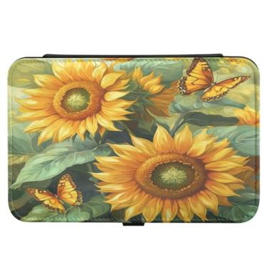 Imagem de Burbuja Caixa de joias de viagem de girassóis para presente para mulheres e meninas, estojo de joias portátil de couro PU organizador para brincos, anéis, colares e pulseiras