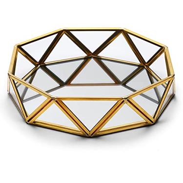 Imagem de Porta-joias Bandejas de joias, bandejas de exibição de armazenamento de joias com moldura de metal e superfície espelhada, organizador de anel de pulseira de colar de brinco, exibição de joias