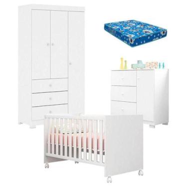 Imagem de Quarto De Bebê Duda 3 Portas E Berço Americano Mini Cama Doce Sonho 10