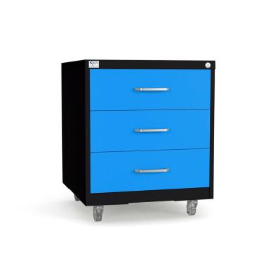 Imagem de Gaveteiro de Aço 3 Gavetas com Rodízios e Chave Azul/Preto