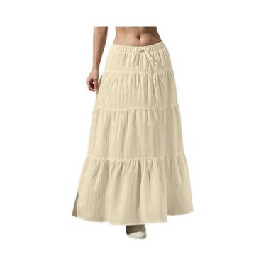 Imagem de Saia Maxi Feminina Com Cintura Elástica E Barra De Babados, Saia Longa