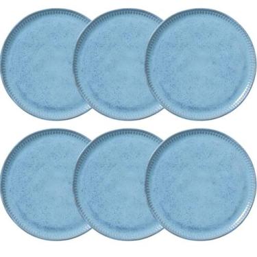 Imagem de Jogo 6 Pratos 21cm Cerâmica Azul Para Sobremesa Mesa Posta Porto Brasi